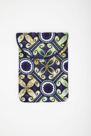 Étui PC 13 pouces fait main, motif wax graphique vert et violet, tissu recyclé – Chkarty