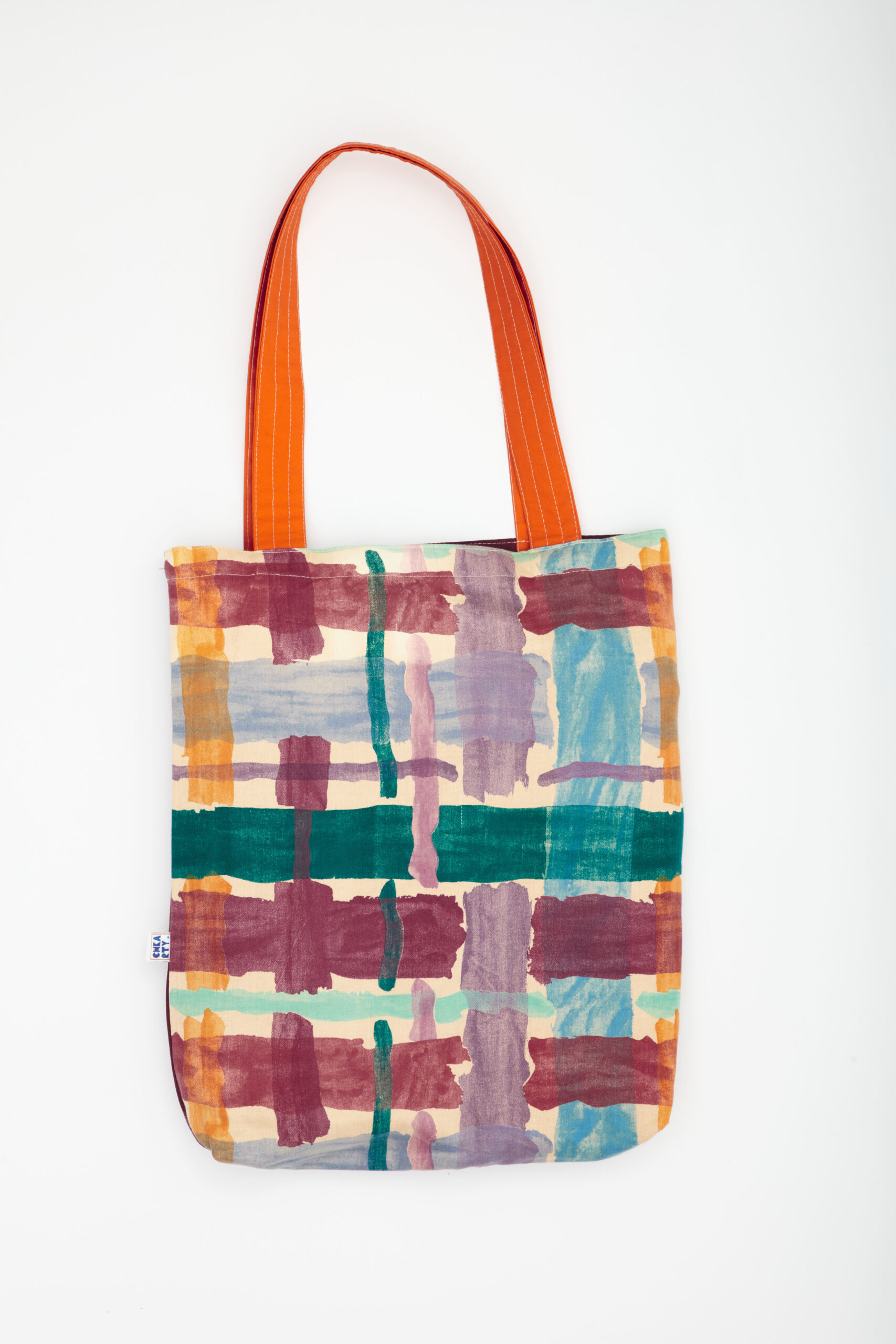 Tote bag réversible fait main en tissu recyclé – motif jungle avec oiseau tropical et motif artistique multicolore – Chkarty
