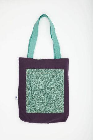 Totebag réversible en tissu recyclé fait main en Tunisie – imprimé floral vert et texture vert menthe – Chkarty